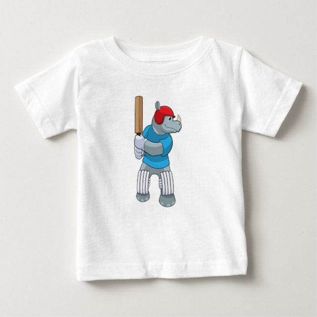 Rhino auf Cricket mit Cricket-Fledermaus Baby T-shirt (Vorderseite)