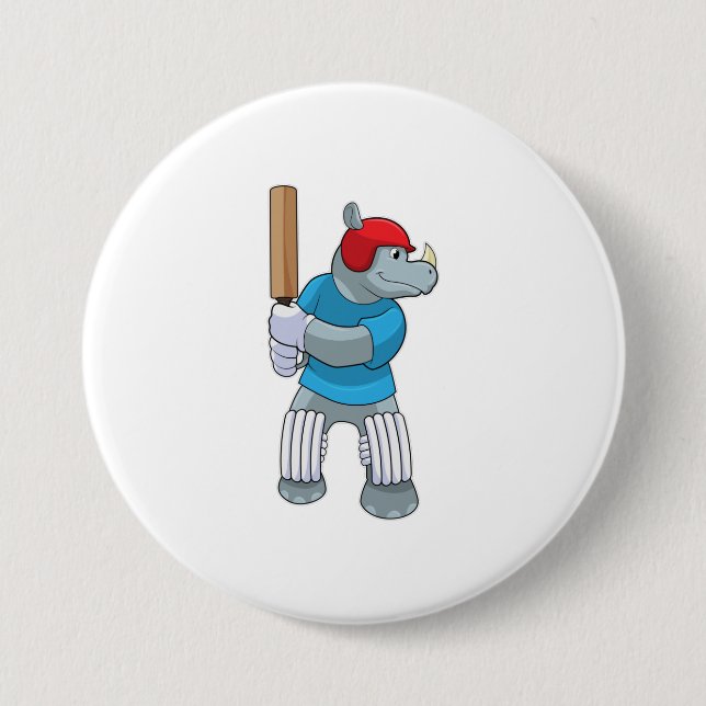 Rhino auf Cricket mit Cricket-Fledermaus Button (Vorderseite)