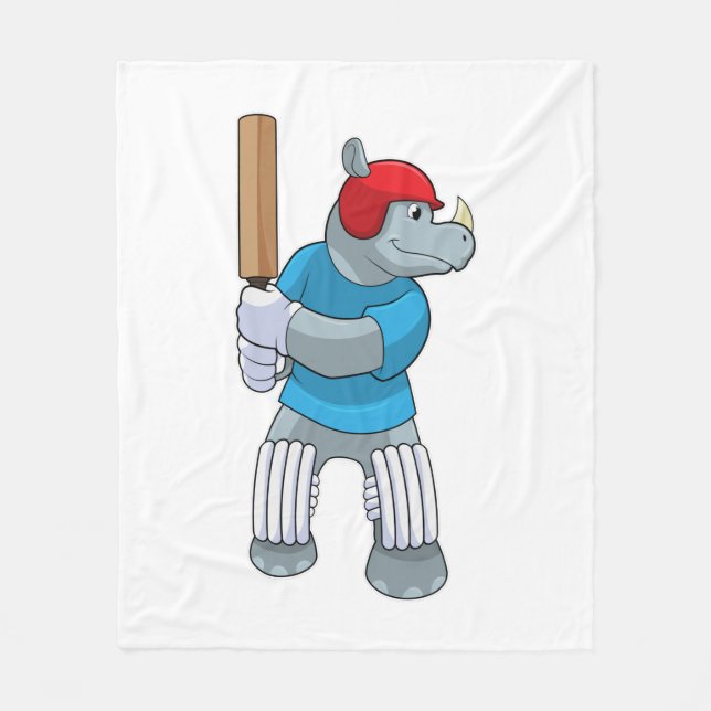 Rhino auf Cricket mit Cricket-Fledermaus Fleecedecke (Vorderseite)