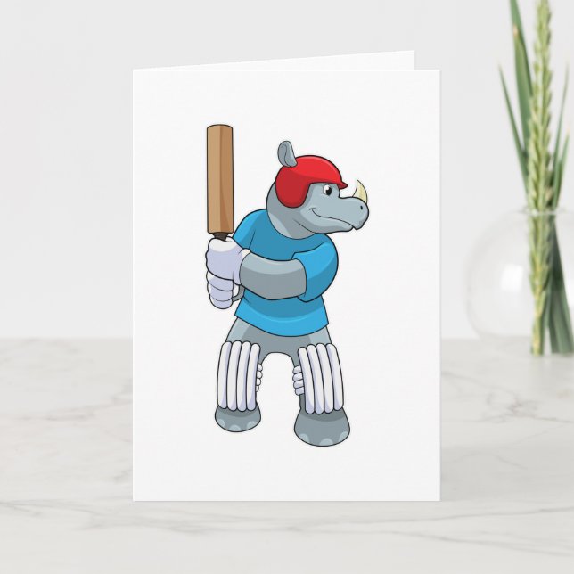 Rhino auf Cricket mit Cricket-Fledermaus Karte (Vorderseite)