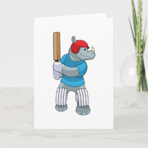 Rhino auf Cricket mit Cricket-Fledermaus Karte