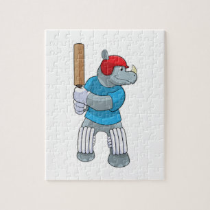 Rhino auf Cricket mit Cricket-Fledermaus Puzzle