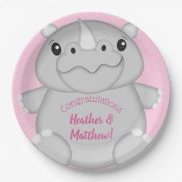 Rhino Baby Dusche Pink Pappteller