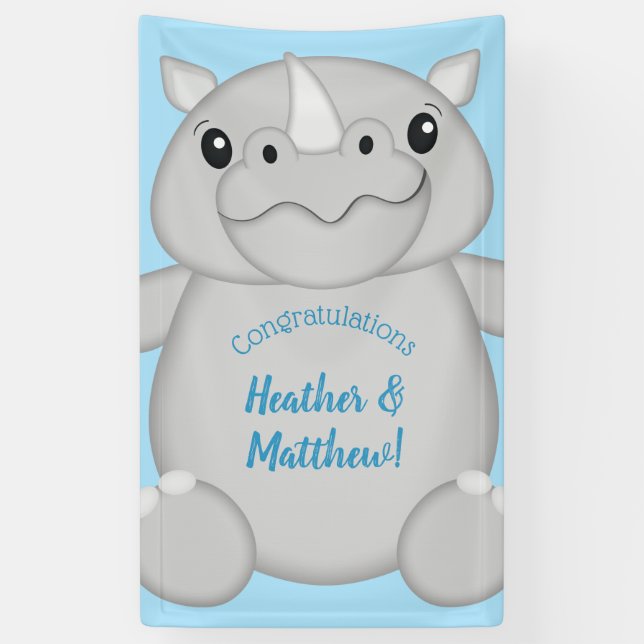 Rhino Baby Shower Blue Banner (Vertikal)