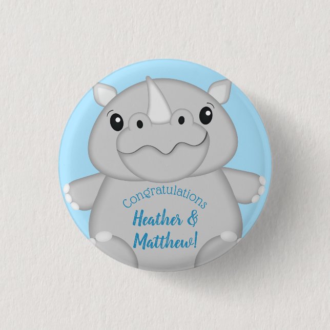 Rhino Baby Shower Blue Button (Vorderseite)