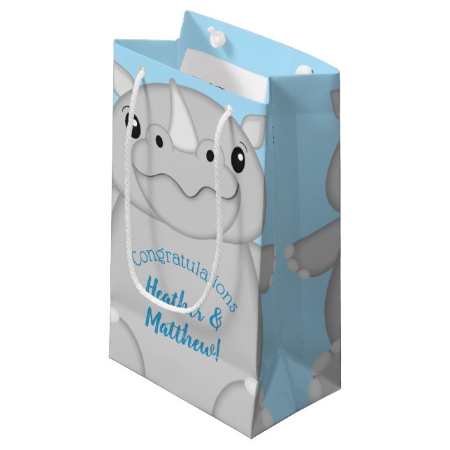 Rhino Baby Shower Blue Kleine Geschenktüte (Vorderseite Schrägansicht)