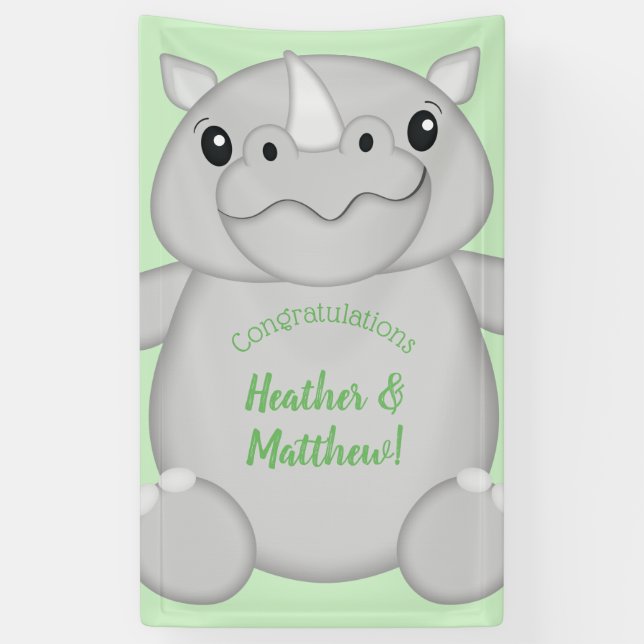 Rhino Baby Shower Green Banner (Vertikal)