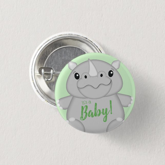 Rhino Baby Shower Green Button (Vorne & Hinten)