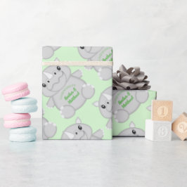 Rhino Baby Shower Green Geschenkpapier