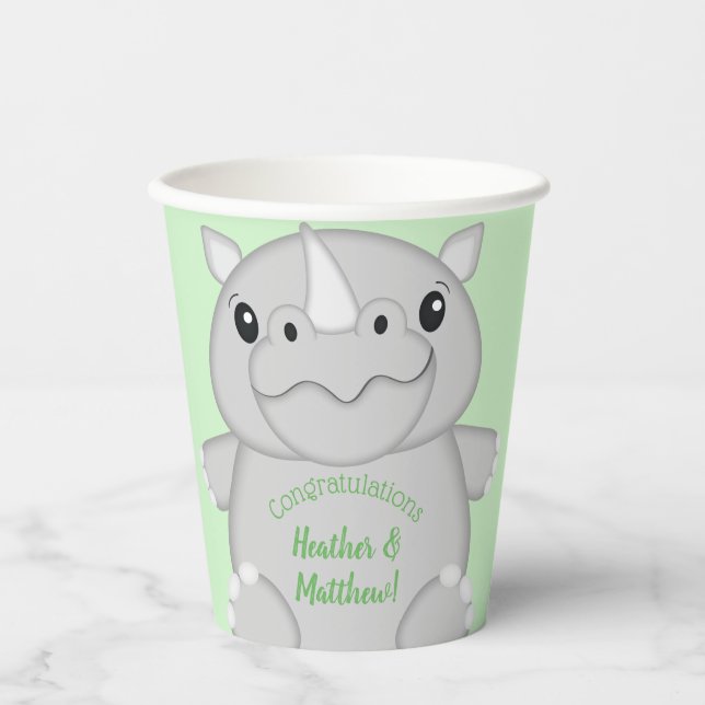 Rhino Baby Shower Green Pappbecher (Vorderseite)