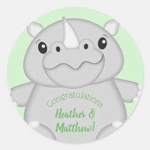 Rhino Baby Shower Green Runder Aufkleber