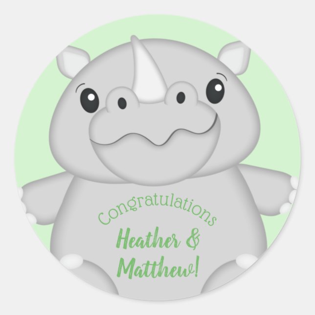 Rhino Baby Shower Green Runder Aufkleber (Vorderseite)