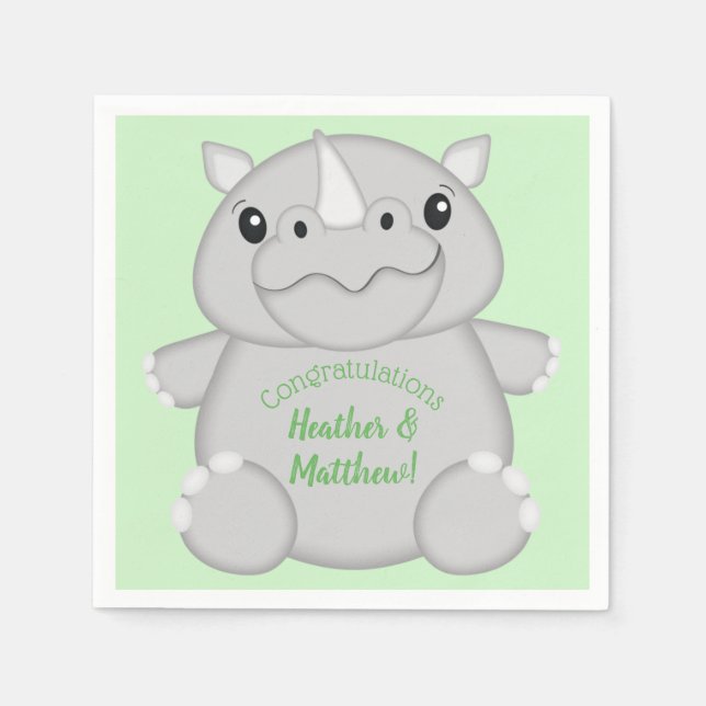 Rhino Baby Shower Green Serviette (Vorderseite)