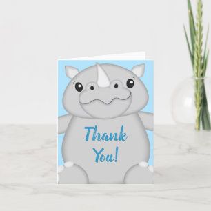 Rhino Baby Shower Safari Blue Dankeskarte