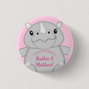 Rhino Baby Shower Safari Pink Girl Button