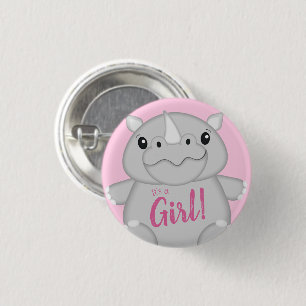 Rhino Baby Shower Safari Pink Girl Button