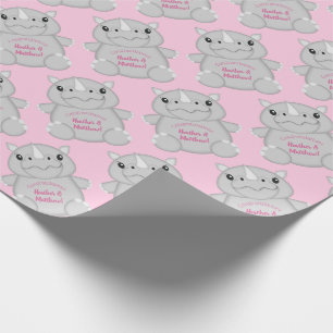 Rhino Baby Shower Safari Pink Girl Geschenkpapier