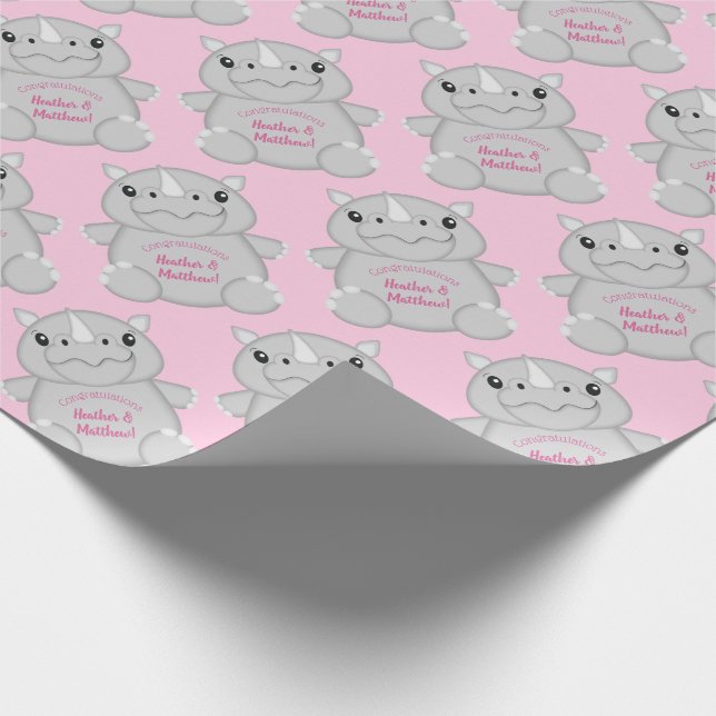 Rhino Baby Shower Safari Pink Girl Geschenkpapier (Ecke)