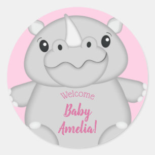 Rhino Baby Shower Safari Pink Girl Runder Aufkleber