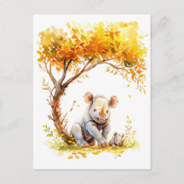 Rhino-Baby unter einem Baum Feiertagspostkarte