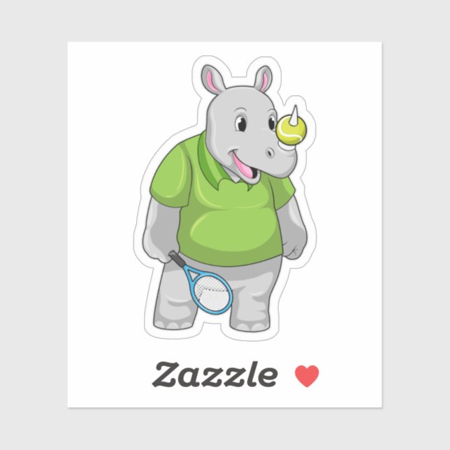 Rhino bei Tennis mit Tennisball Aufkleber (Blatt)