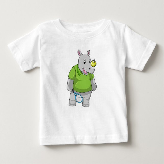 Rhino bei Tennis mit Tennisball Baby T-shirt (Vorderseite)