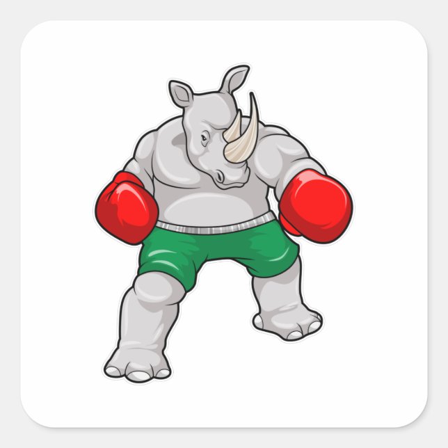 Rhino beim Boxen mit Boxhandschuhen Quadratischer Aufkleber (Vorderseite)