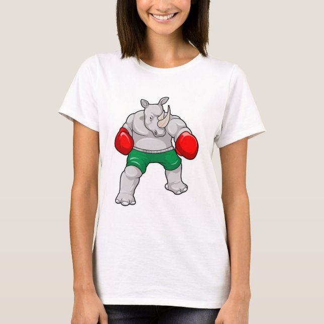 Rhino beim Boxen mit Boxhandschuhen T-Shirt (Vorderseite)