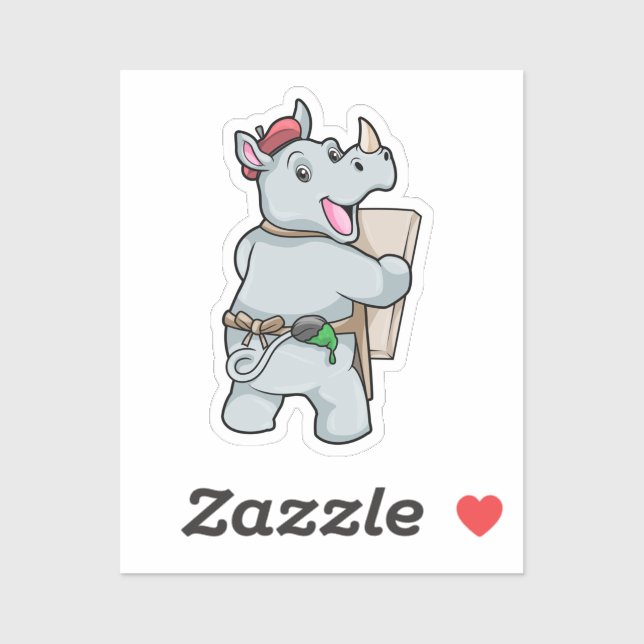 Rhino beim Malen mit Farben Aufkleber (Blatt)