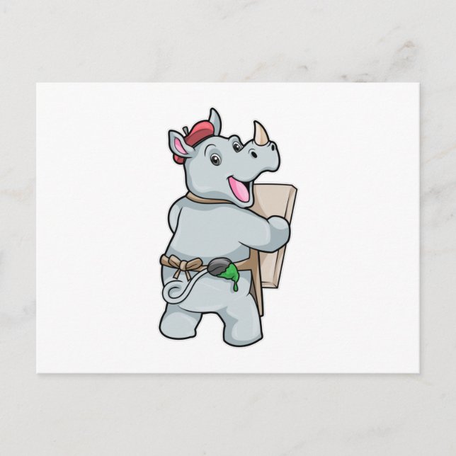 Rhino beim Malen mit Farben Postkarte (Vorderseite)