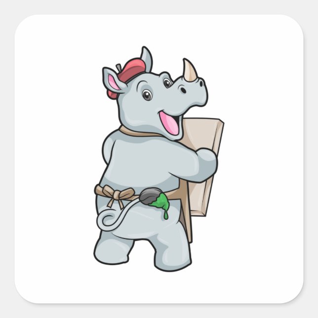 Rhino beim Malen mit Farben Quadratischer Aufkleber (Vorderseite)