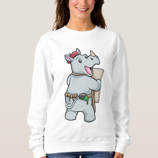 Rhino beim Malen mit Farben Sweatshirt (Vorderseite)