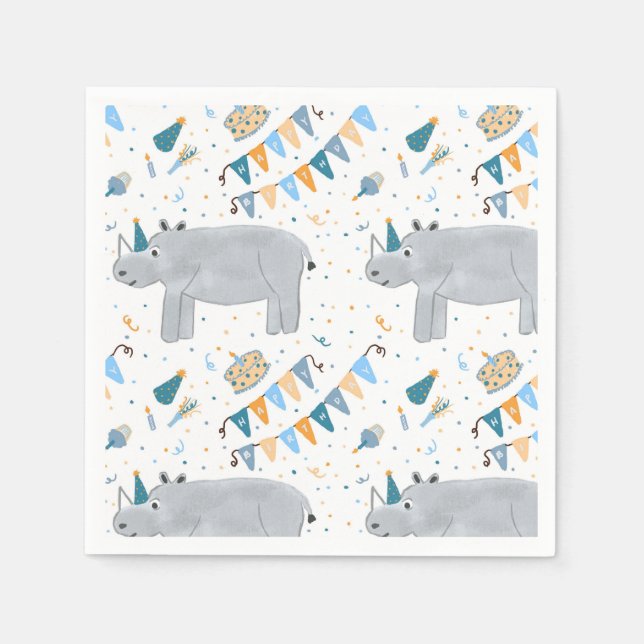Rhino Birthday Cocktail Napkins Serviette (Vorderseite)