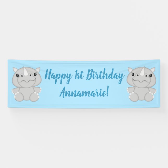 Rhino Birthday Party Blue Banner (Horizontal)
