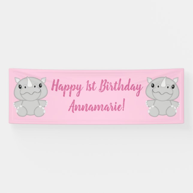 Rhino Birthday Party Pink Banner (Horizontal)