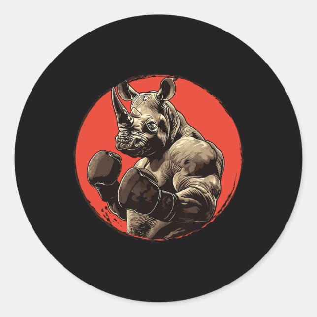 Rhino Boxer Fighter Boxing Runder Aufkleber (Vorderseite)