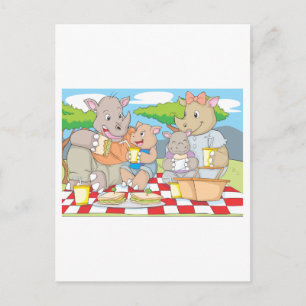 Rhino Family Picnic Postkarte