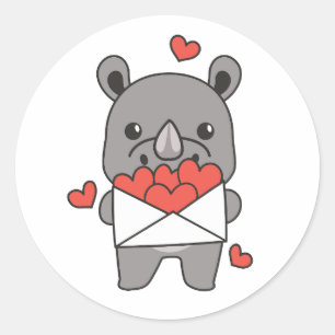  Rhino For Valentine's Day Cute Animals Heart Runder Aufkleber