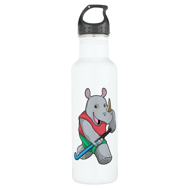 Rhino im Hockey mit Hockey-Schläger Edelstahlflasche (Vorderseite)