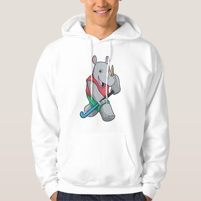 Rhino im Hockey mit Hockey-Schläger Hoodie (Vorderseite)