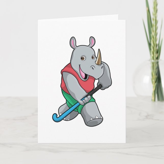 Rhino im Hockey mit Hockey-Schläger Karte (Vorderseite)