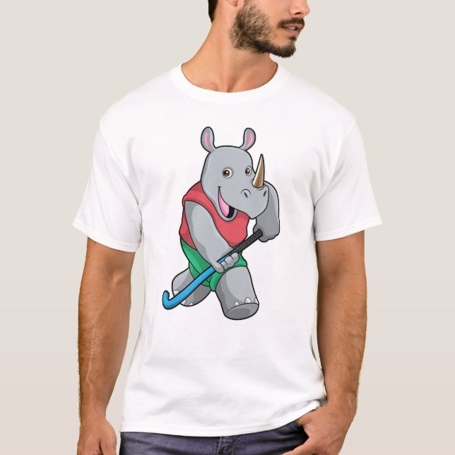 Rhino im Hockey mit Hockey-Schläger T-Shirt (Vorderseite)