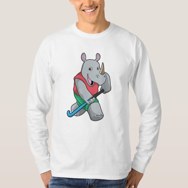 Rhino im Hockey mit Hockey-Schläger T-Shirt (Vorderseite)