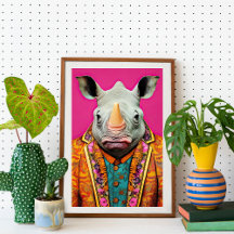 Rhino in Funky Anzug Portrait Animal Fashion Art