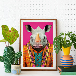 Rhino in Funky Anzug Portrait Animal Fashion Art Poster