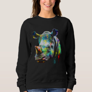 Rhino Lover Artwork Colorful Animal Motif Rhino Sweatshirt