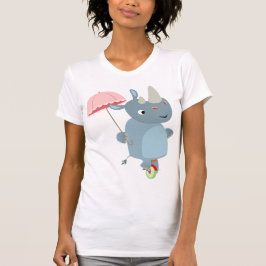 Rhino mit Schirm auf Einrad T - Shirt