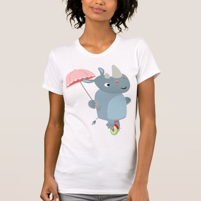 Rhino mit Schirm auf Einrad T - Shirt (Vorderseite)