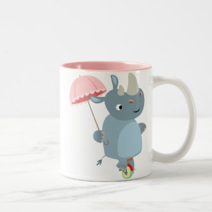 Rhino mit Schirm auf Einrad-Tasse Zweifarbige Tasse