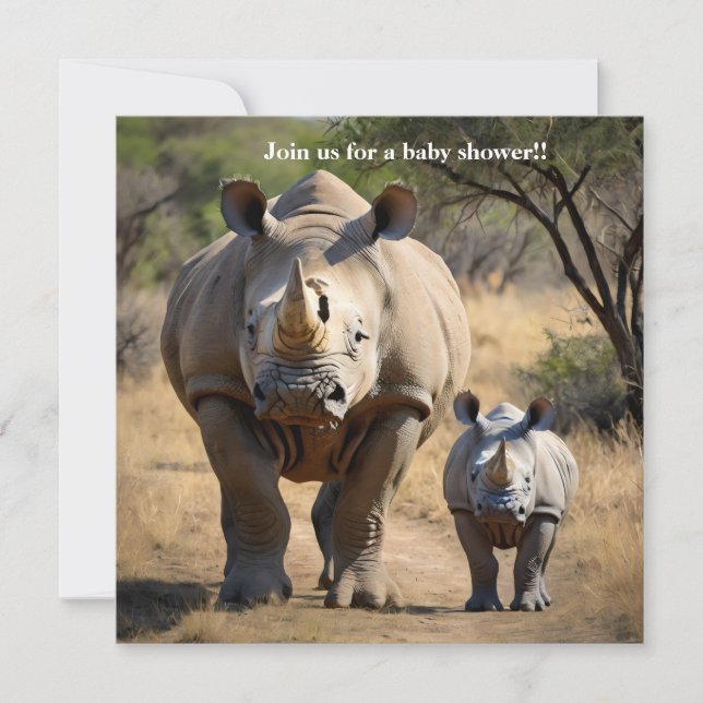 Rhino Mutter mit Kalb Einladung (Vorderseite)